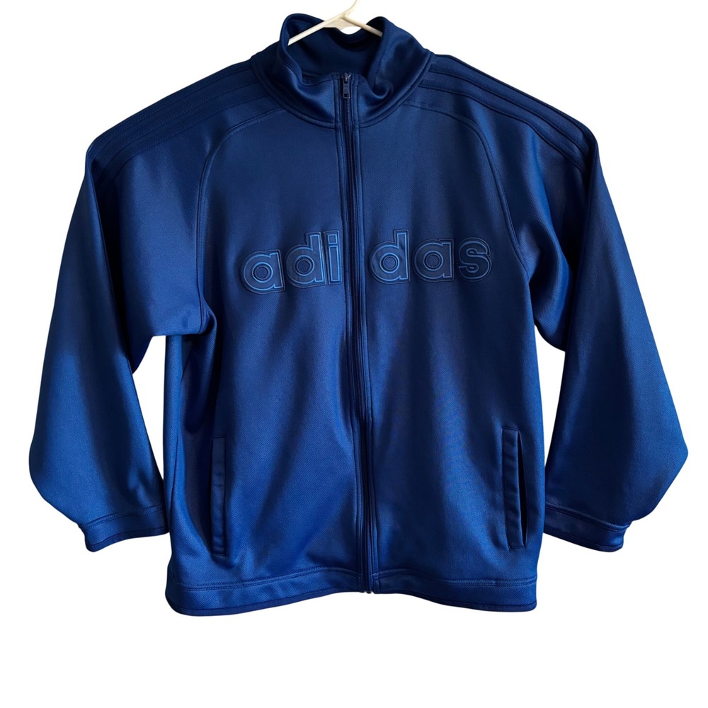 Vtg Adidas Mens Blue Full Zip Track Jacket Y2K Logo Oversized Large Streetwear
